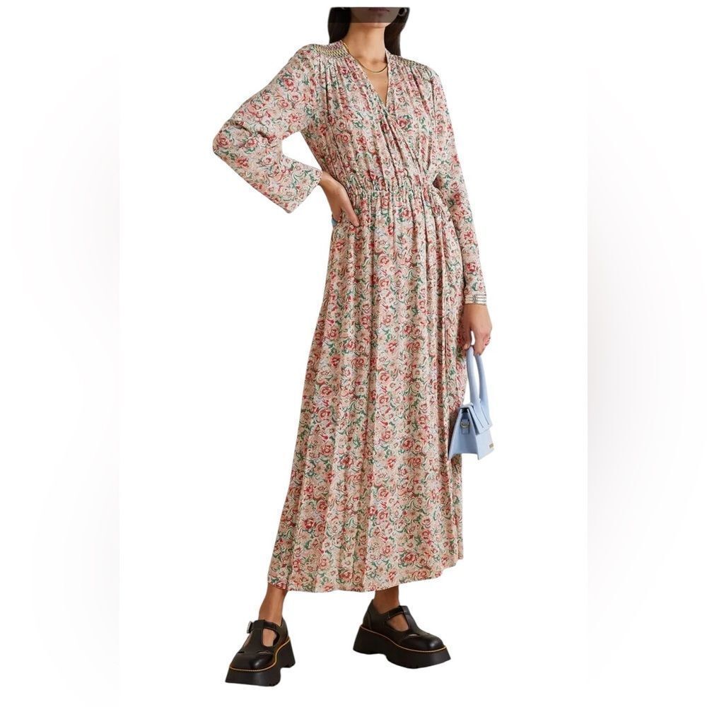 Chloe Floral Print Wrap-effect Smocked Maxi Dress| Size 6